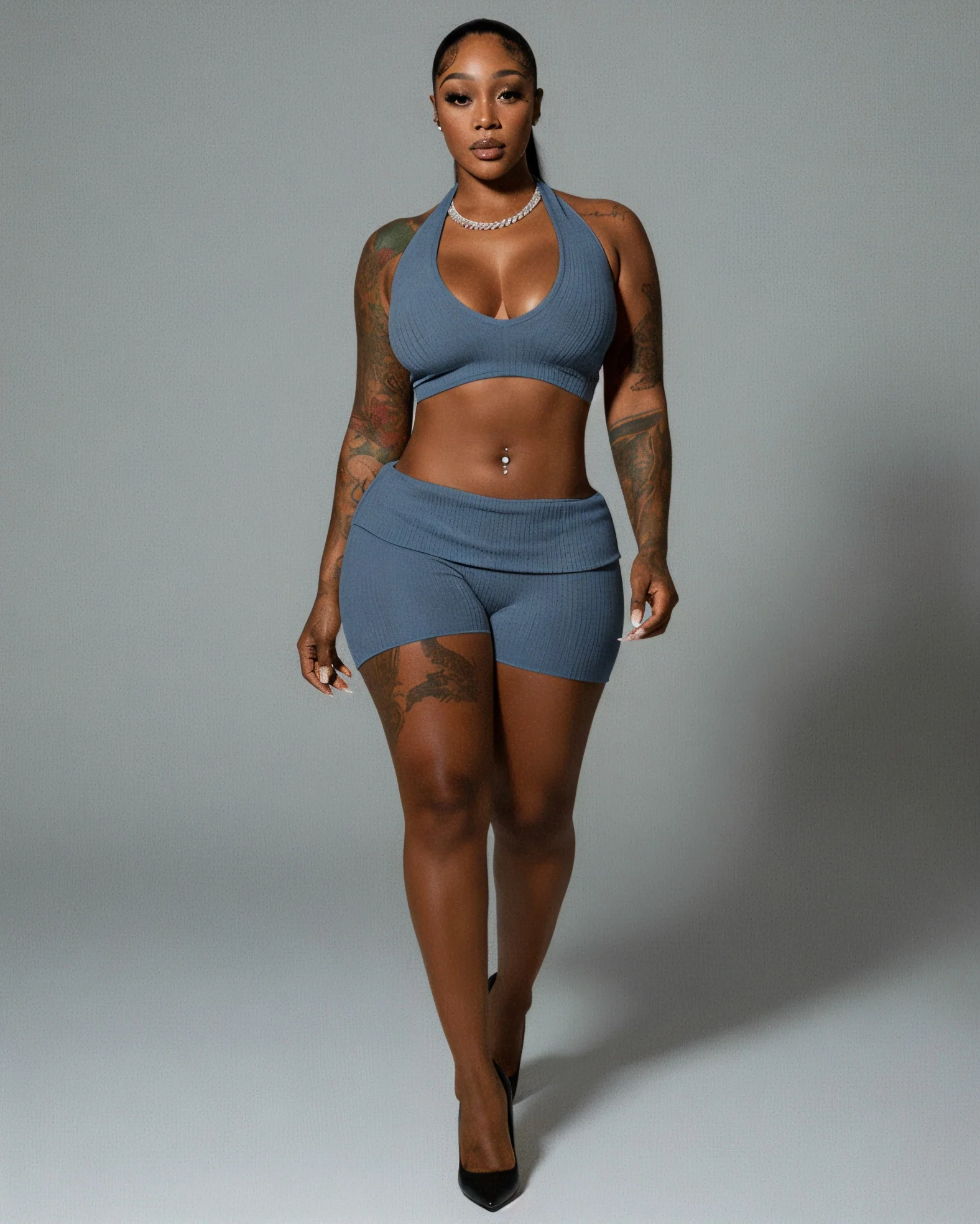 ZEIRA Ribbed Halter Crop Top & High-Waisted Shorts Set - Image 5