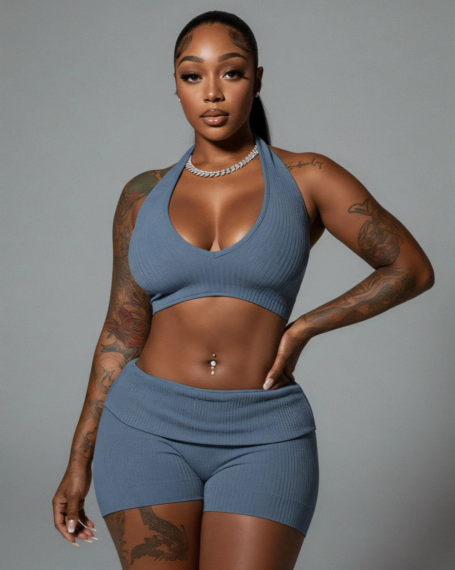 ZEIRA Ribbed Halter Crop Top & High-Waisted Shorts Set - Image 6