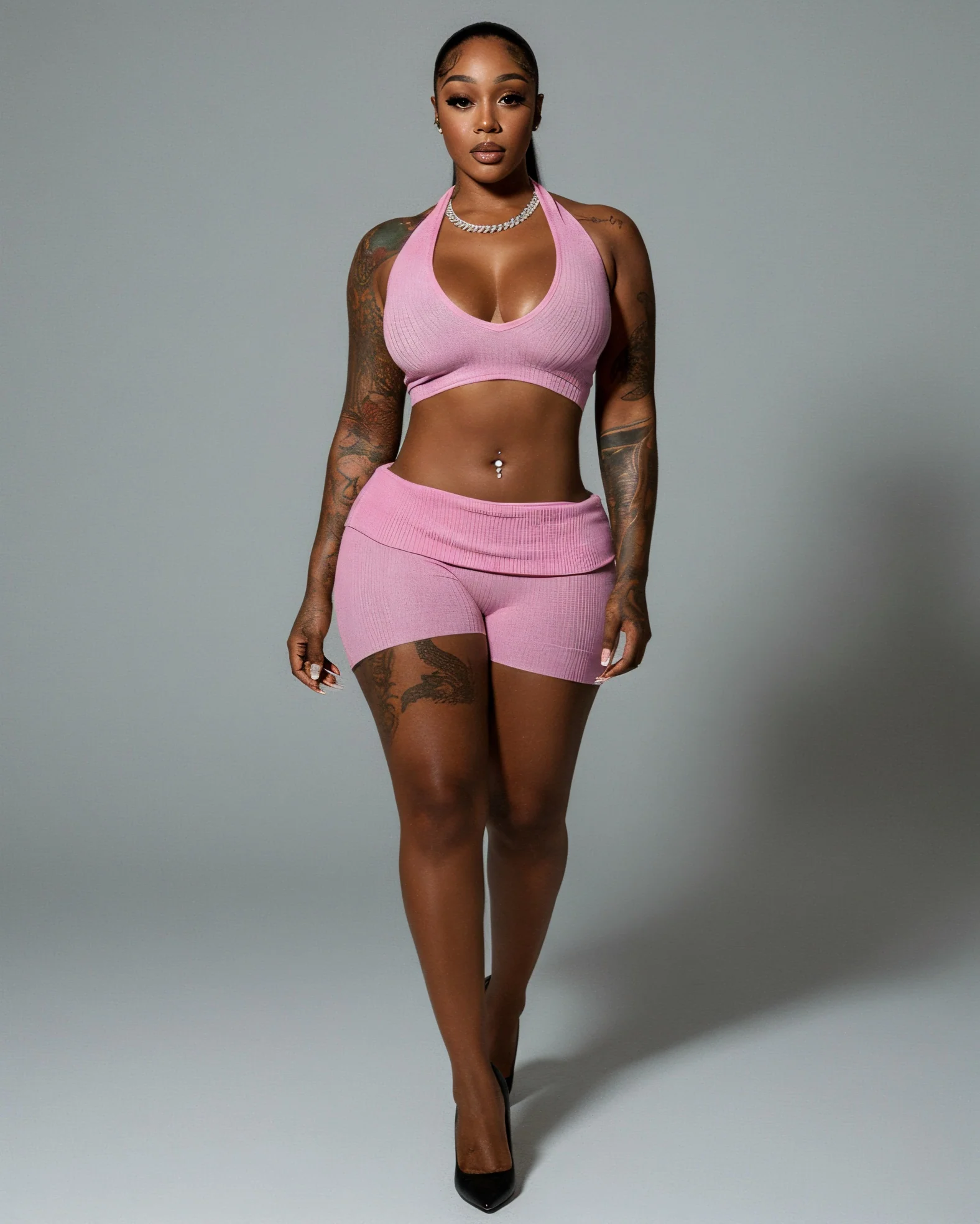 ZEIRA Ribbed Halter Crop Top & High-Waisted Shorts Set - Image 9