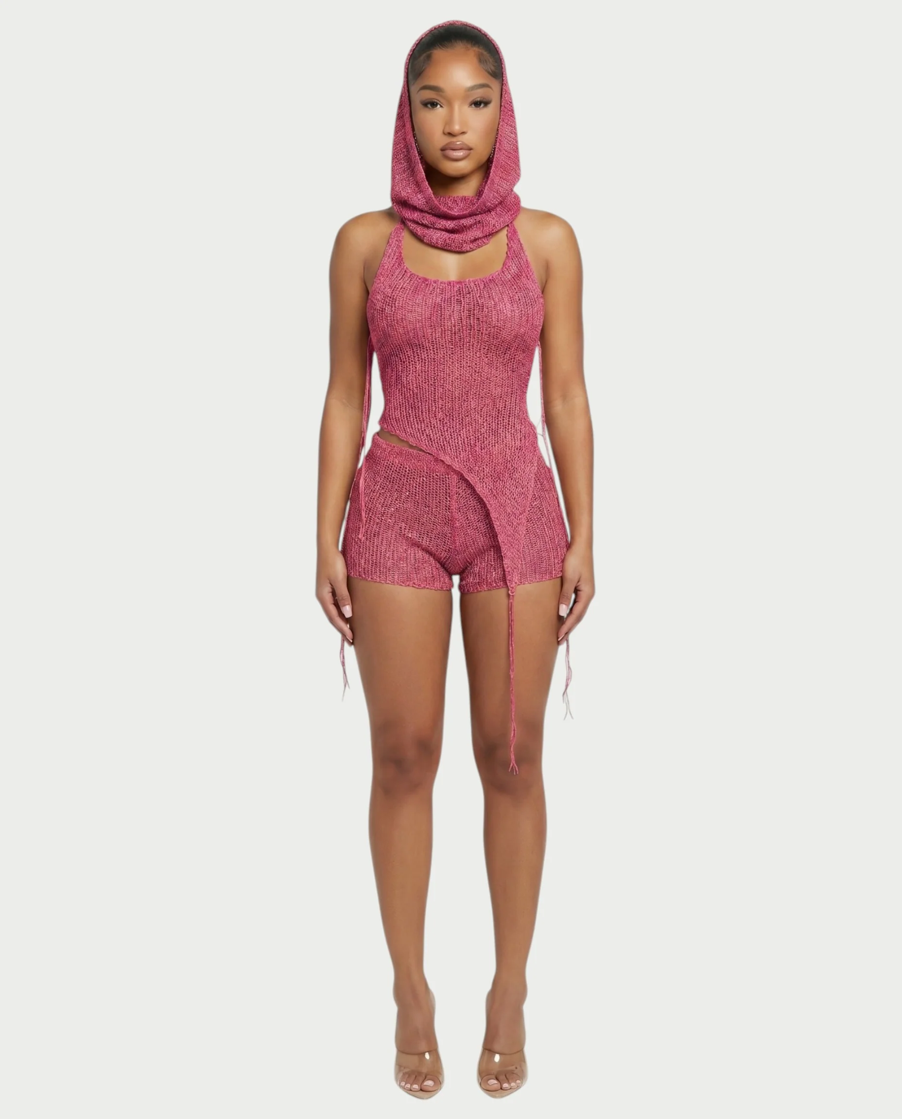 ZELISSE 3-Piece Halter Top, Shorts & Hooded Scarf Set - Image 11