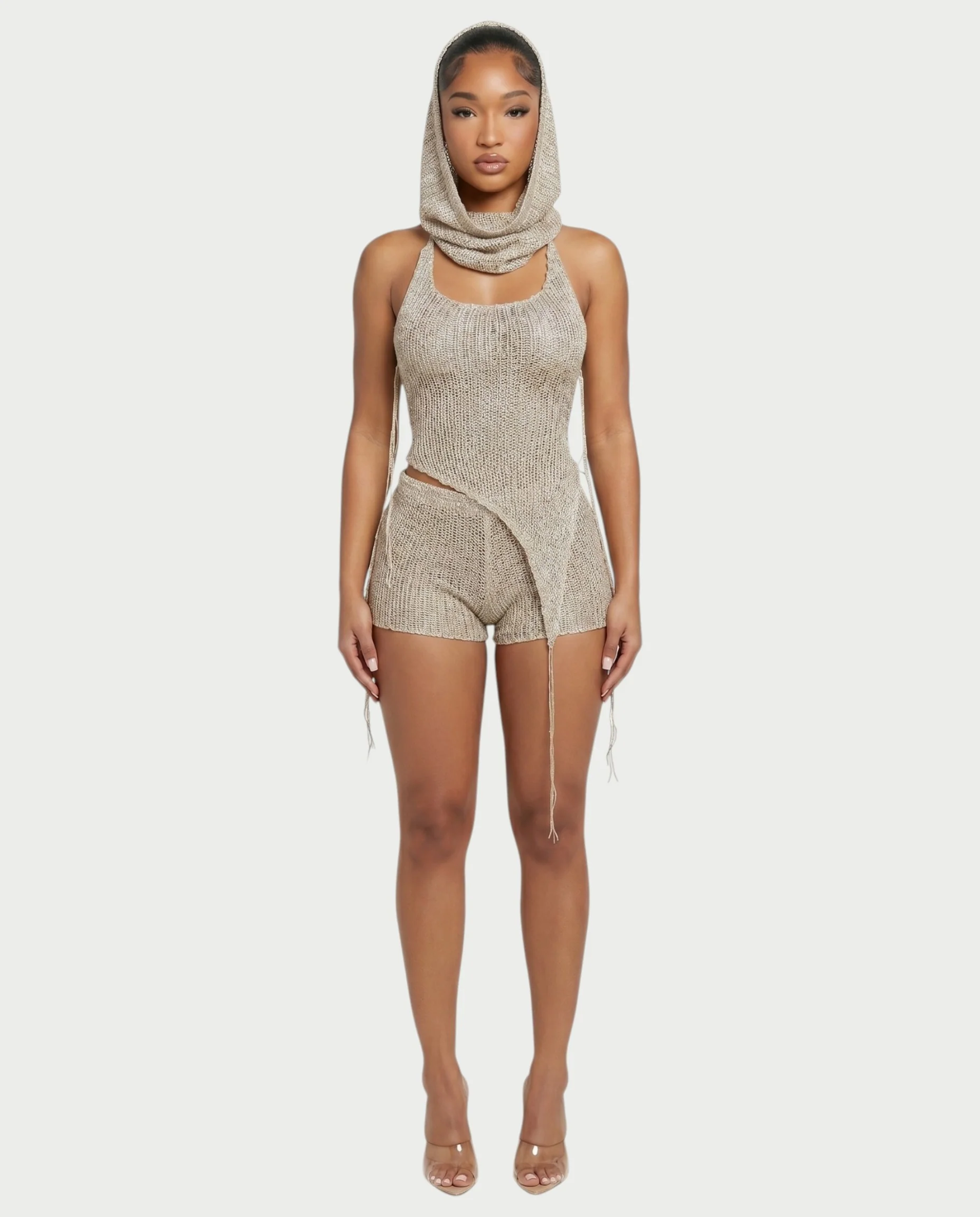 ZELISSE 3-Piece Halter Top, Shorts & Hooded Scarf Set - Image 16