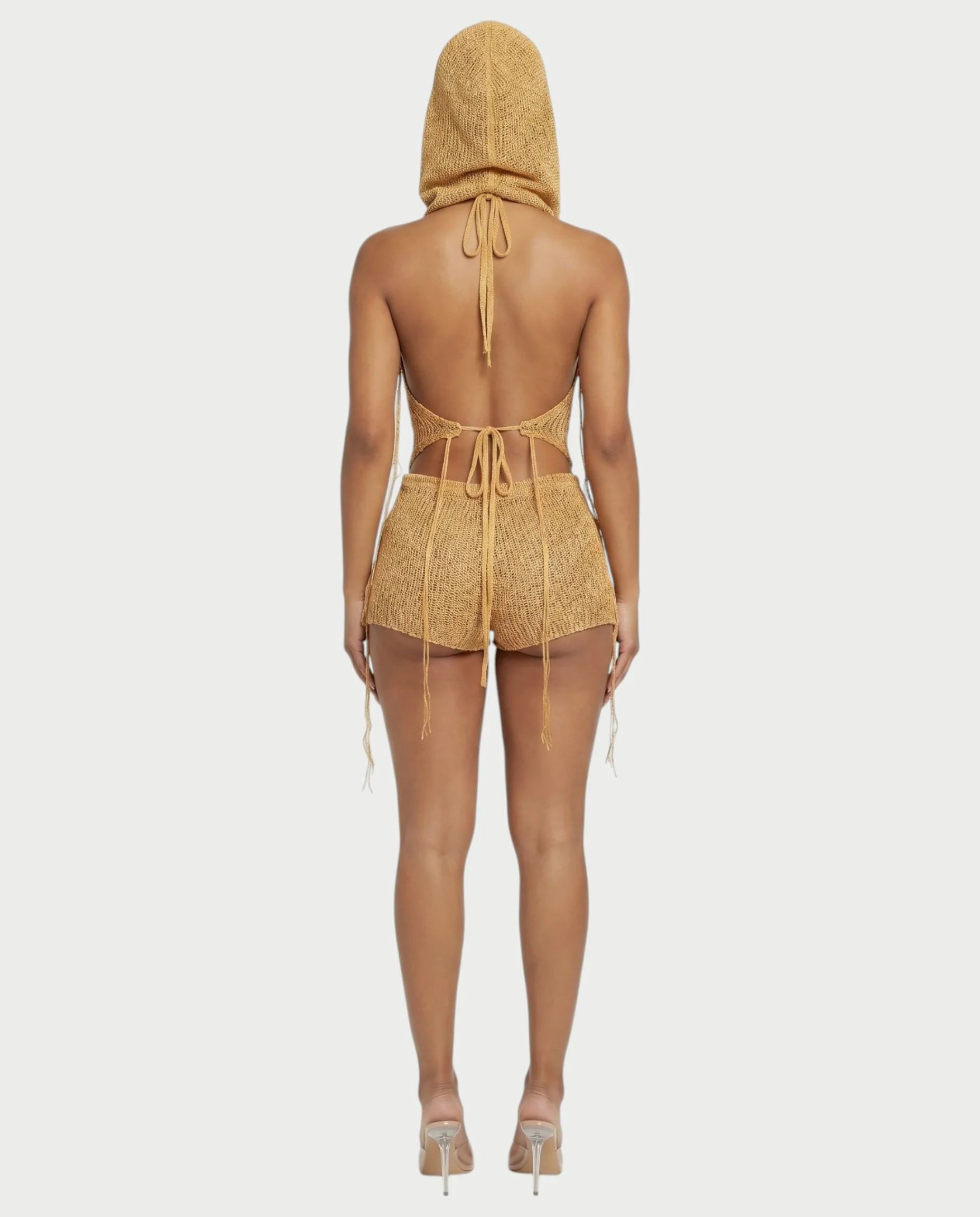 ZELISSE 3-Piece Halter Top, Shorts & Hooded Scarf Set - Image 2