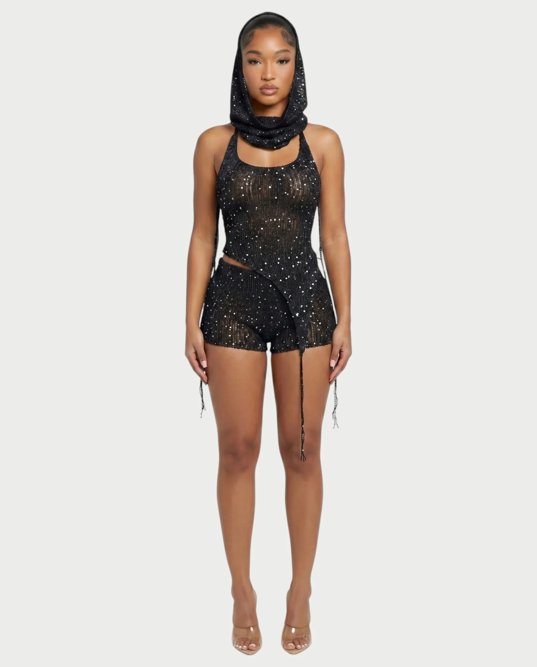 ZELISSE 3-Piece Halter Top, Shorts & Hooded Scarf Set - Image 21