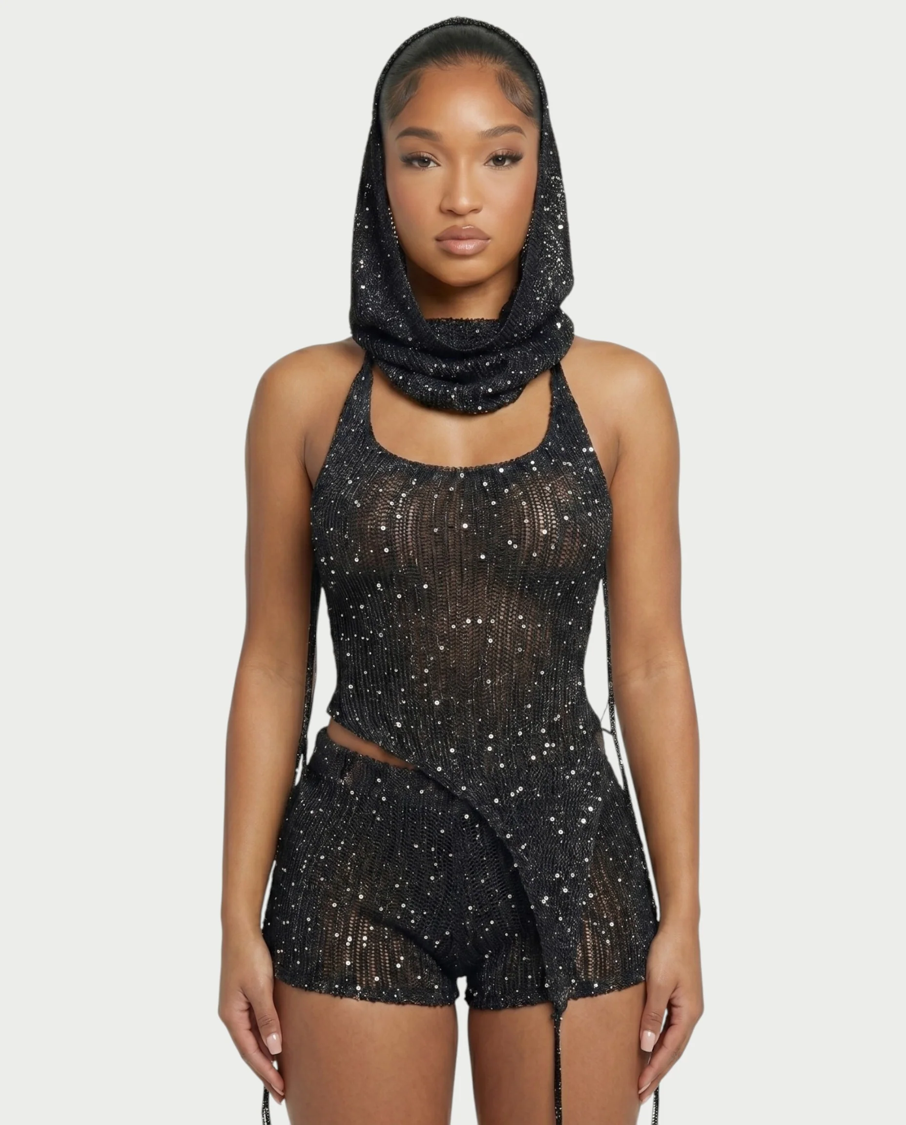 ZELISSE 3-Piece Halter Top, Shorts & Hooded Scarf Set - Image 24