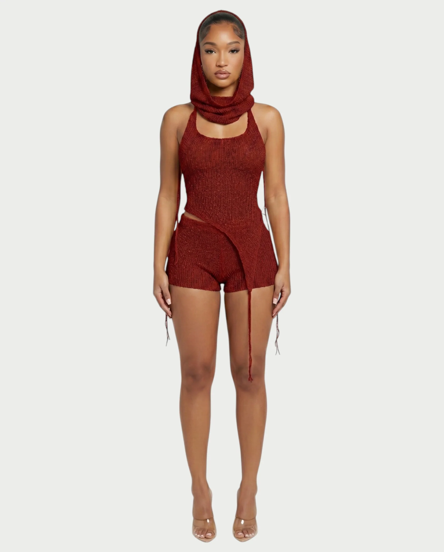 ZELISSE 3-Piece Halter Top, Shorts & Hooded Scarf Set - Image 26