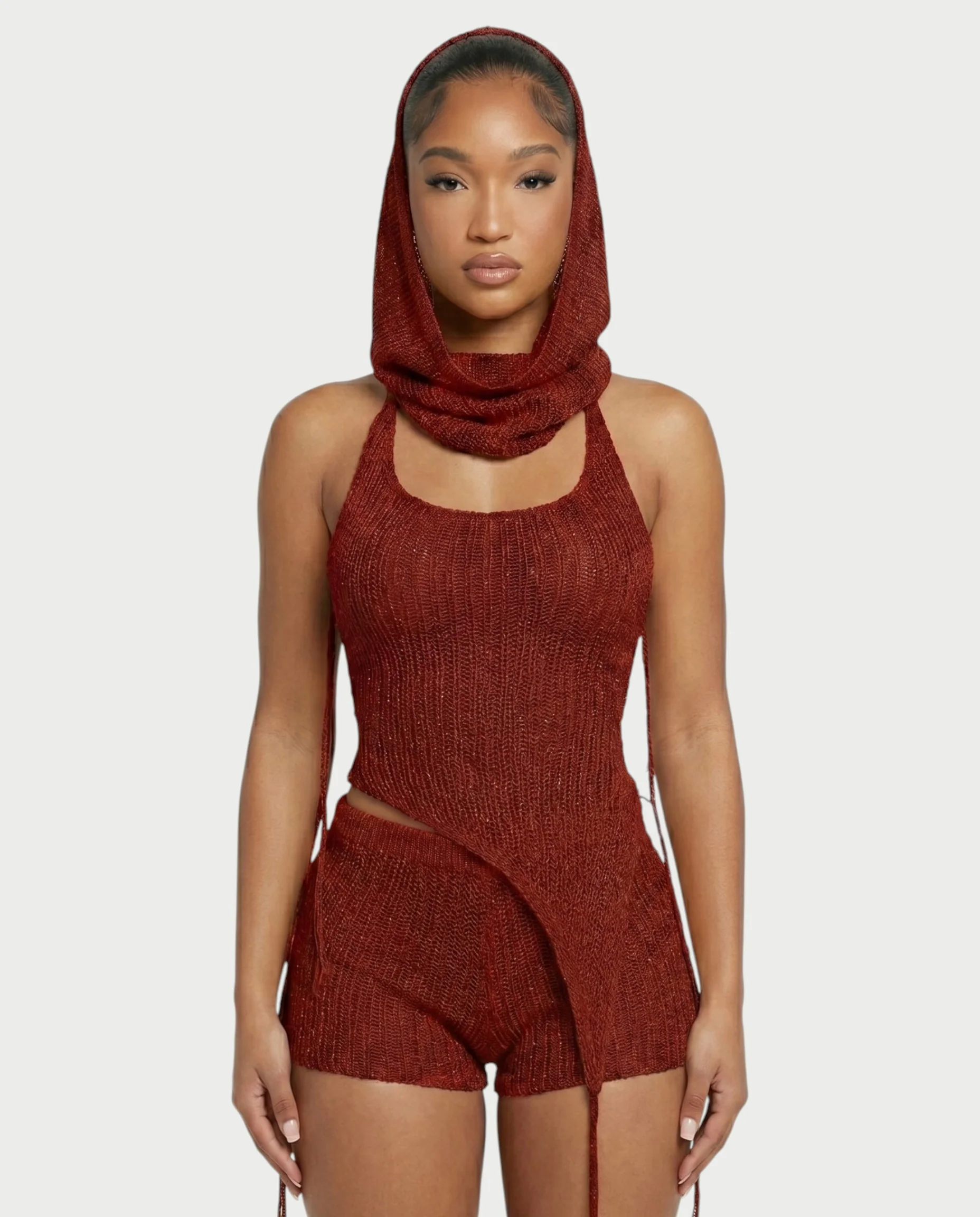 ZELISSE 3-Piece Halter Top, Shorts & Hooded Scarf Set - Image 29