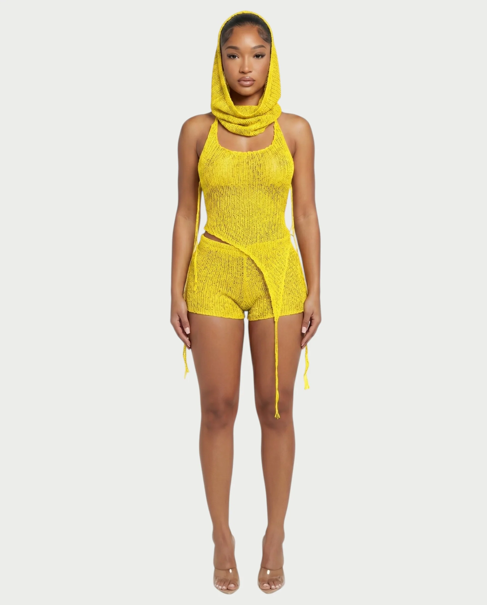 ZELISSE 3-Piece Halter Top, Shorts & Hooded Scarf Set - Image 36