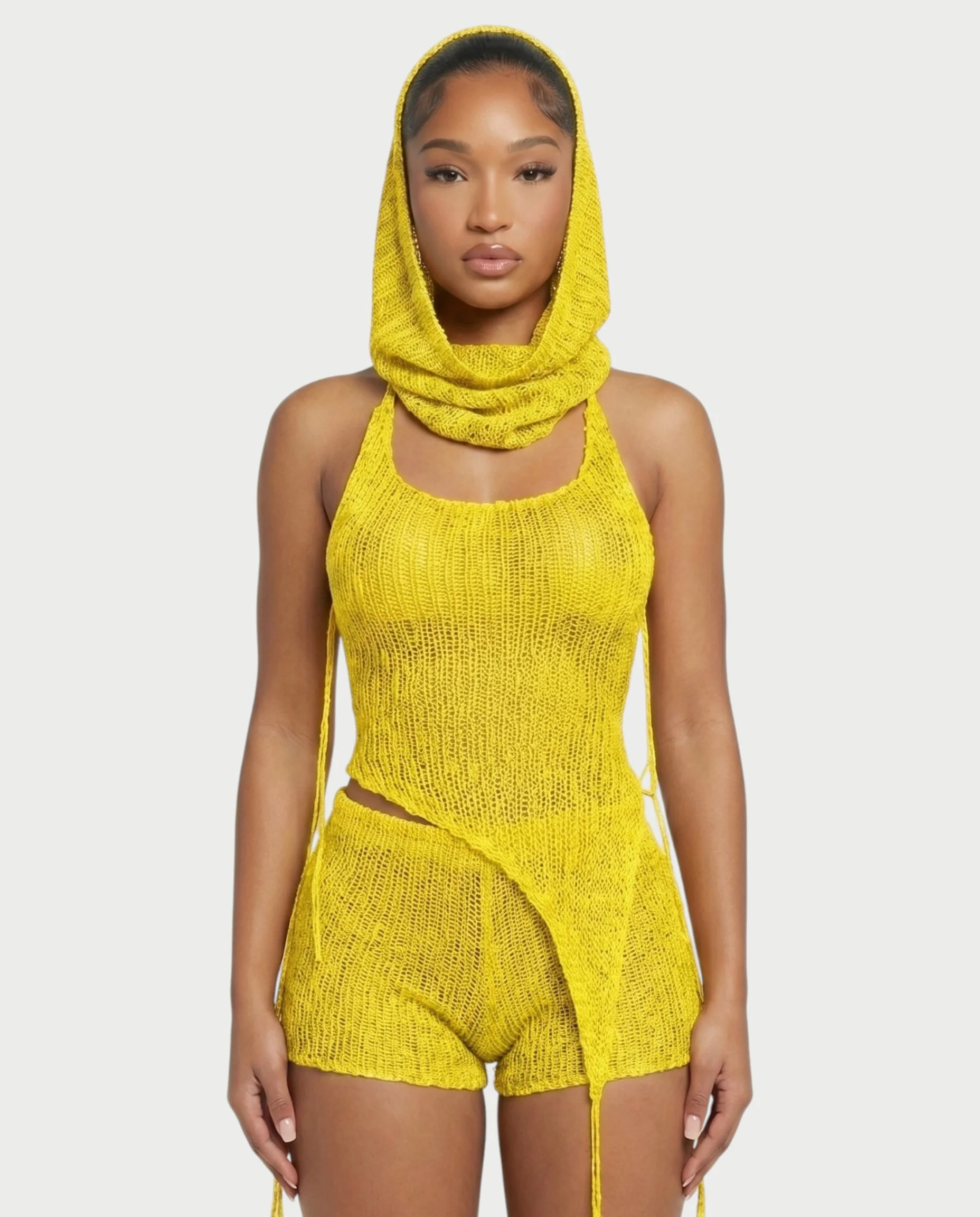 ZELISSE 3-Piece Halter Top, Shorts & Hooded Scarf Set - Image 39