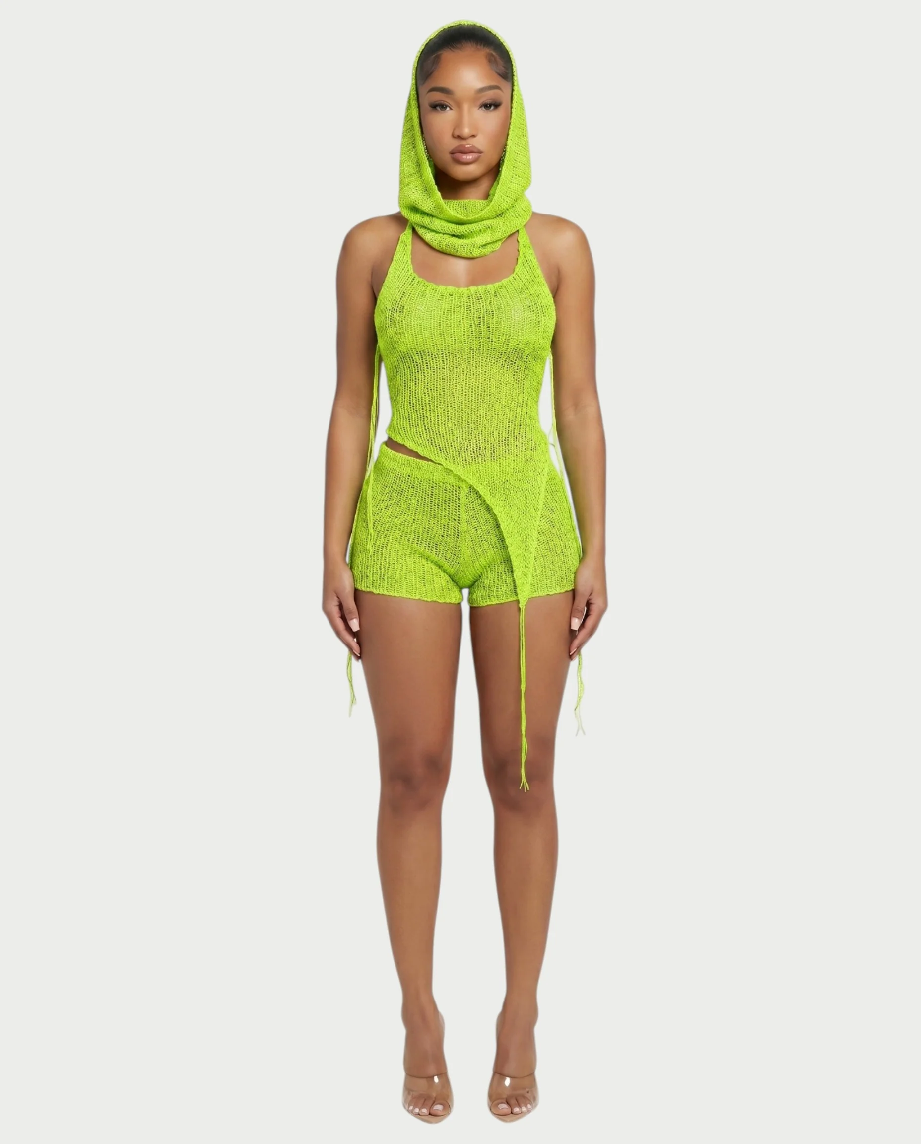ZELISSE 3-Piece Halter Top, Shorts & Hooded Scarf Set - Image 41
