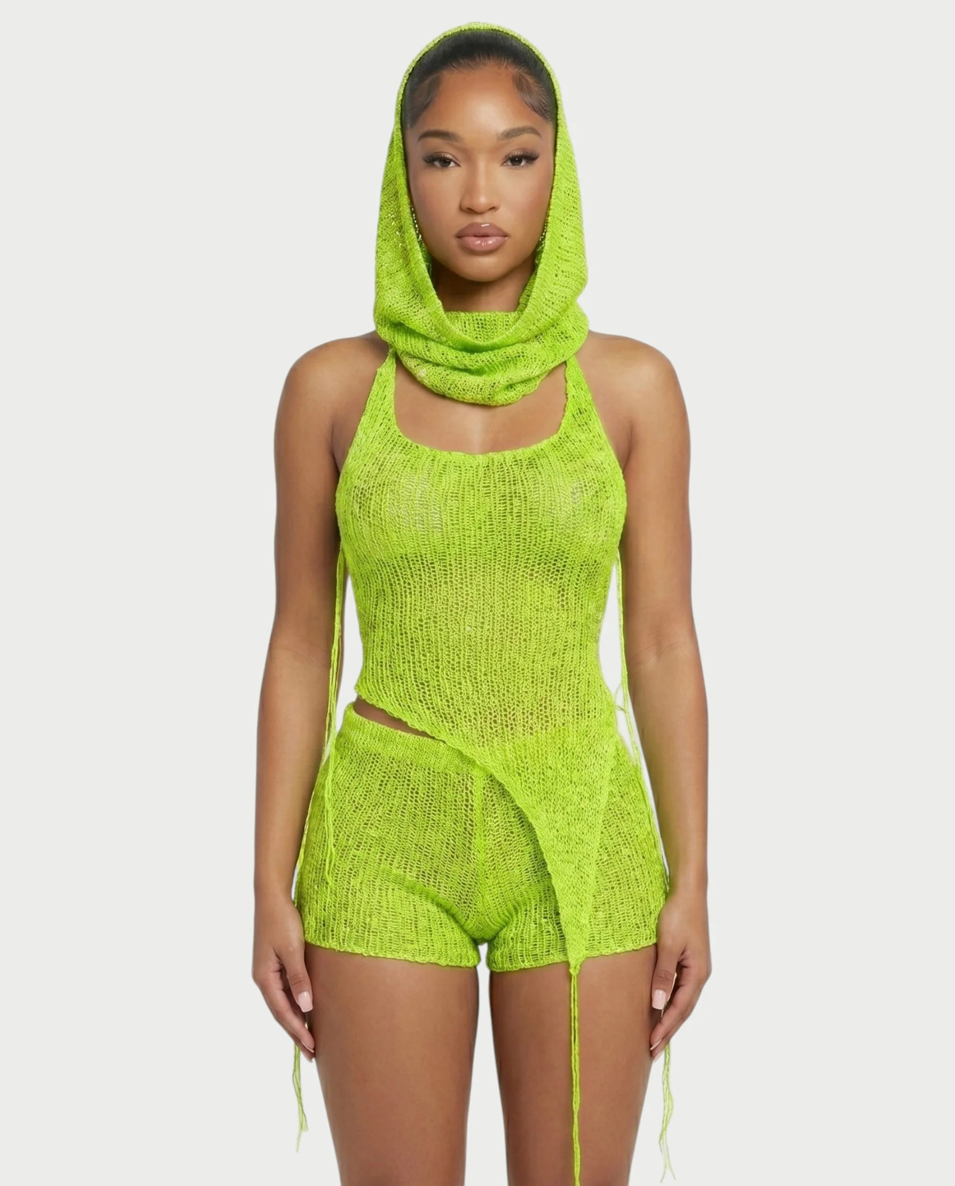 ZELISSE 3-Piece Halter Top, Shorts & Hooded Scarf Set - Image 44