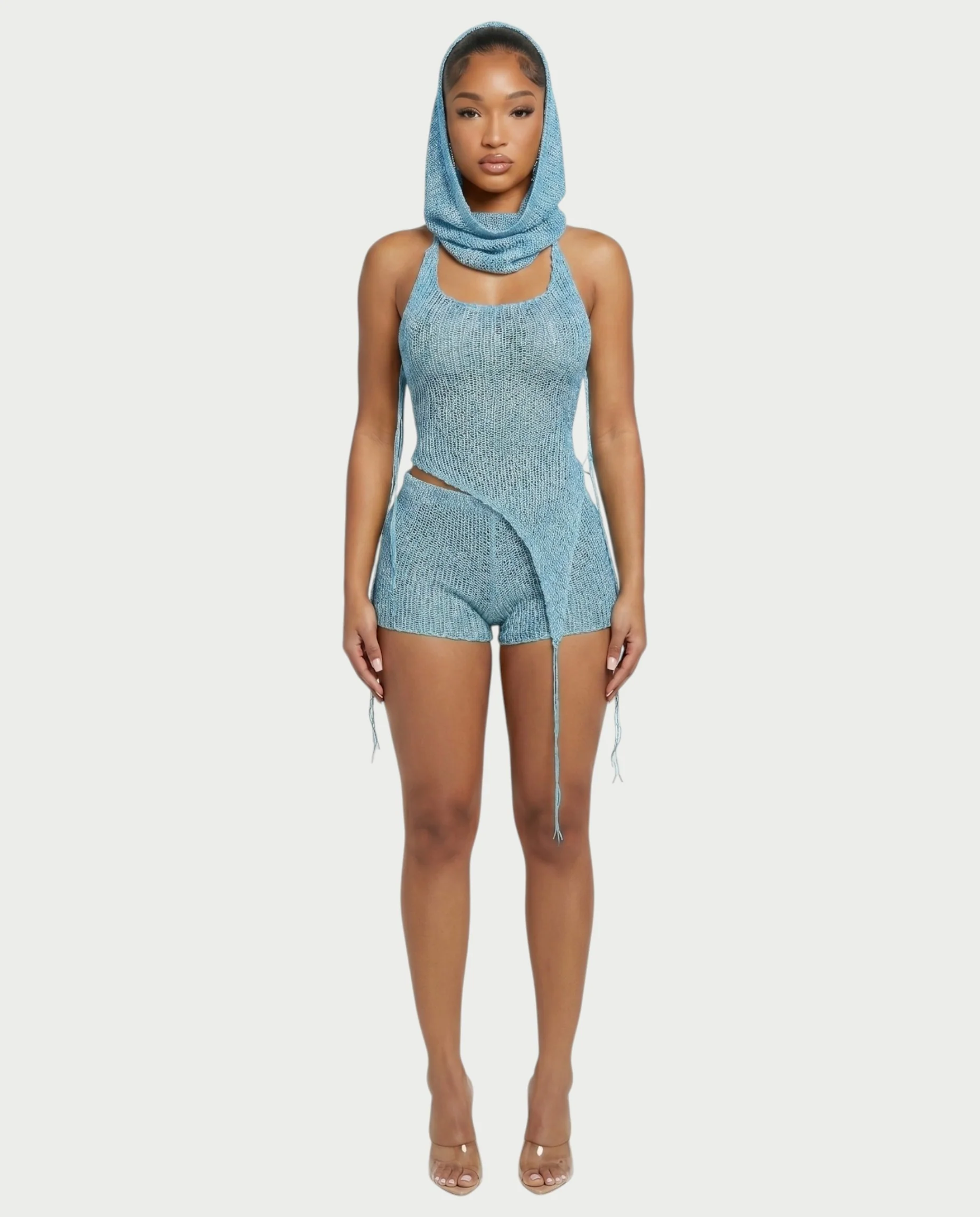 ZELISSE 3-Piece Halter Top, Shorts & Hooded Scarf Set - Image 6