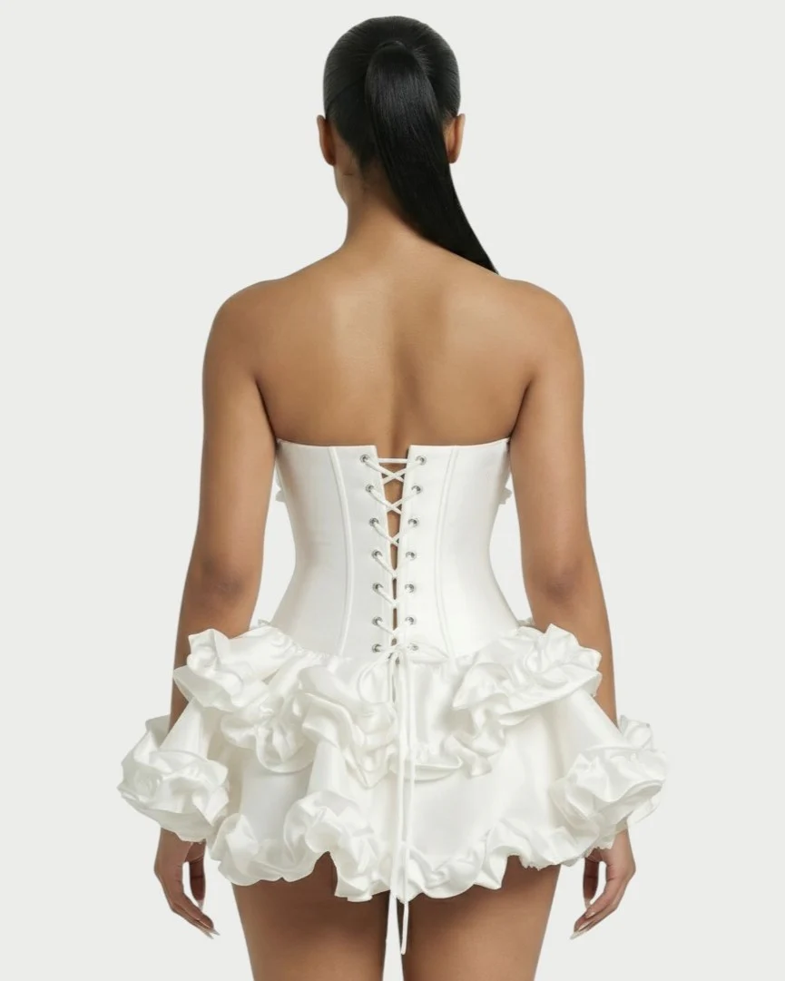 ZERELA Strapless Corset Ruffle Hem Mini Dress - Image 10