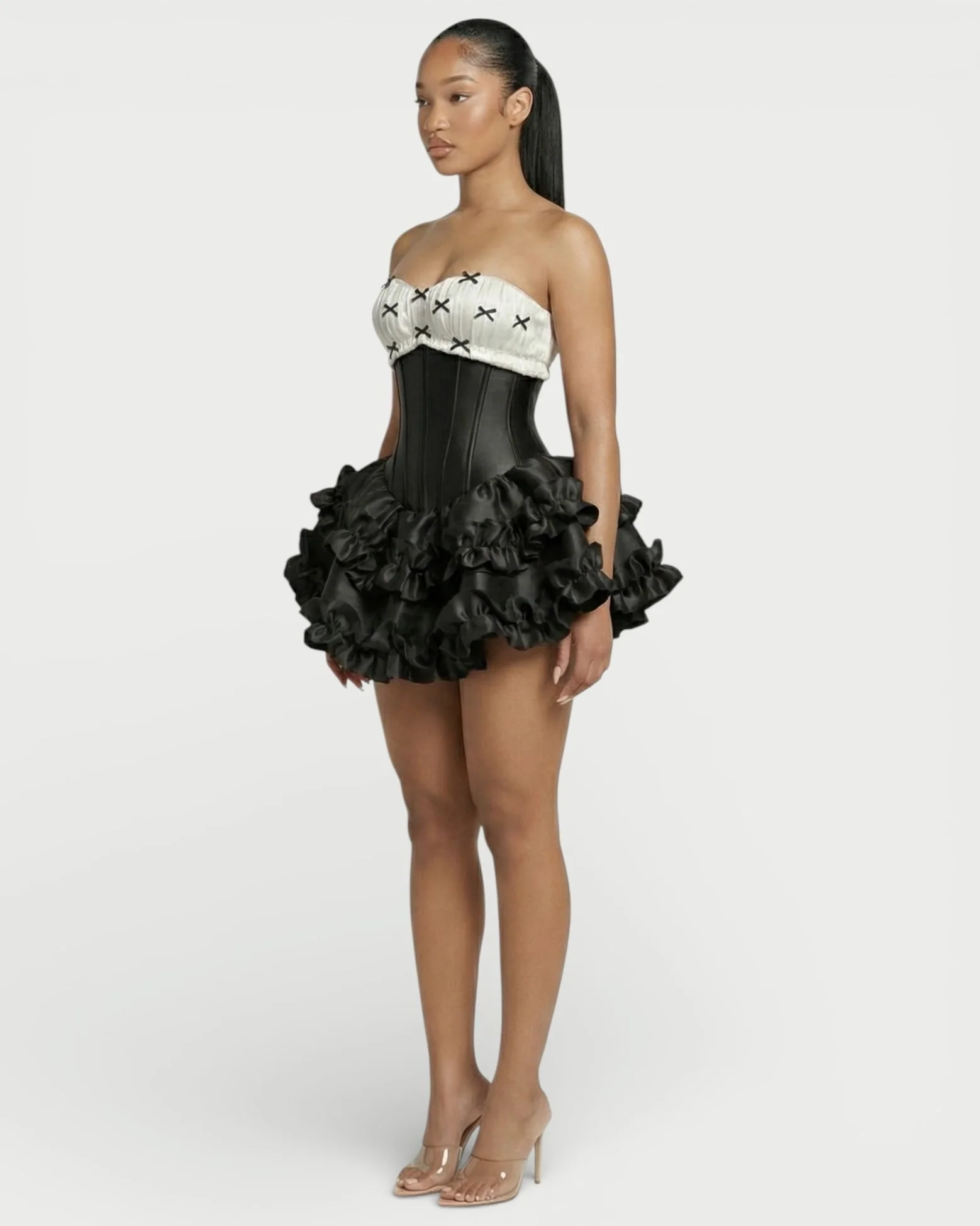 ZERELA Strapless Corset Ruffle Hem Mini Dress - Image 13