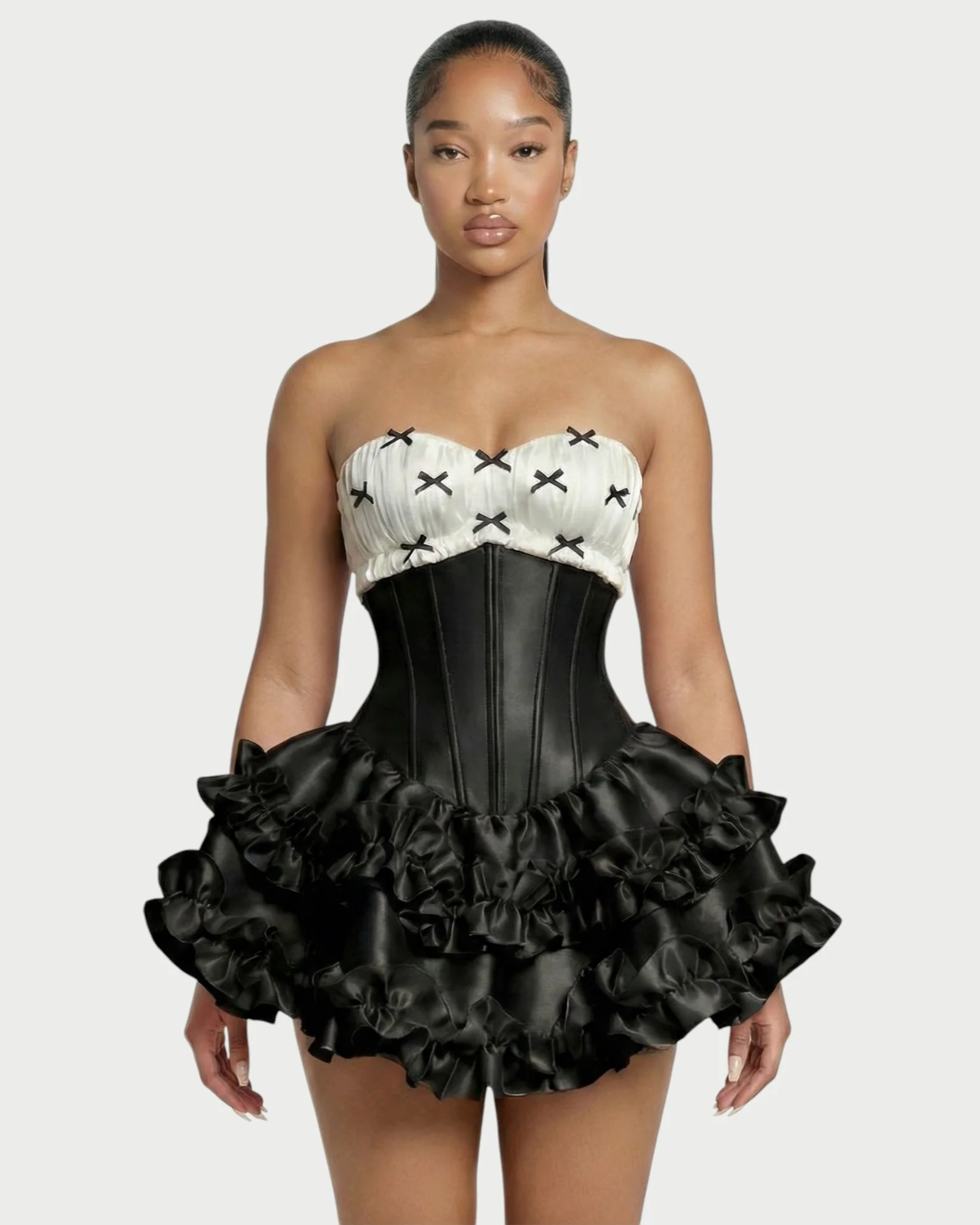 ZERELA Strapless Corset Ruffle Hem Mini Dress - Image 14