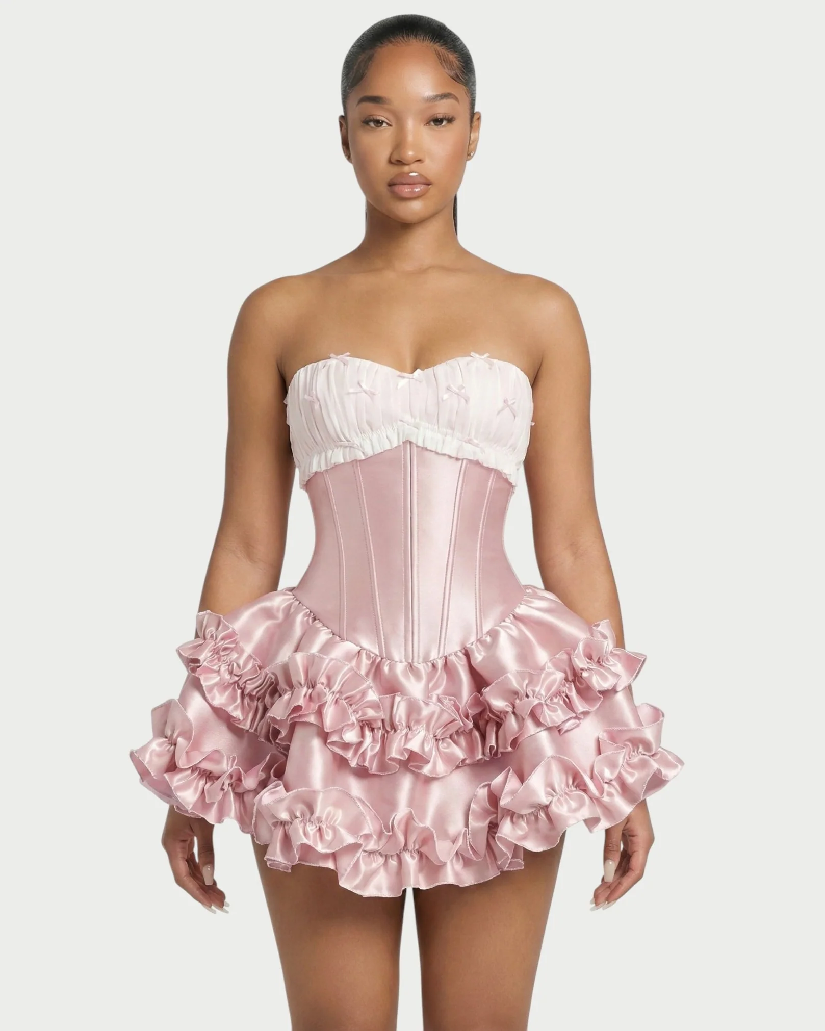 ZERELA Strapless Corset Ruffle Hem Mini Dress - Image 4