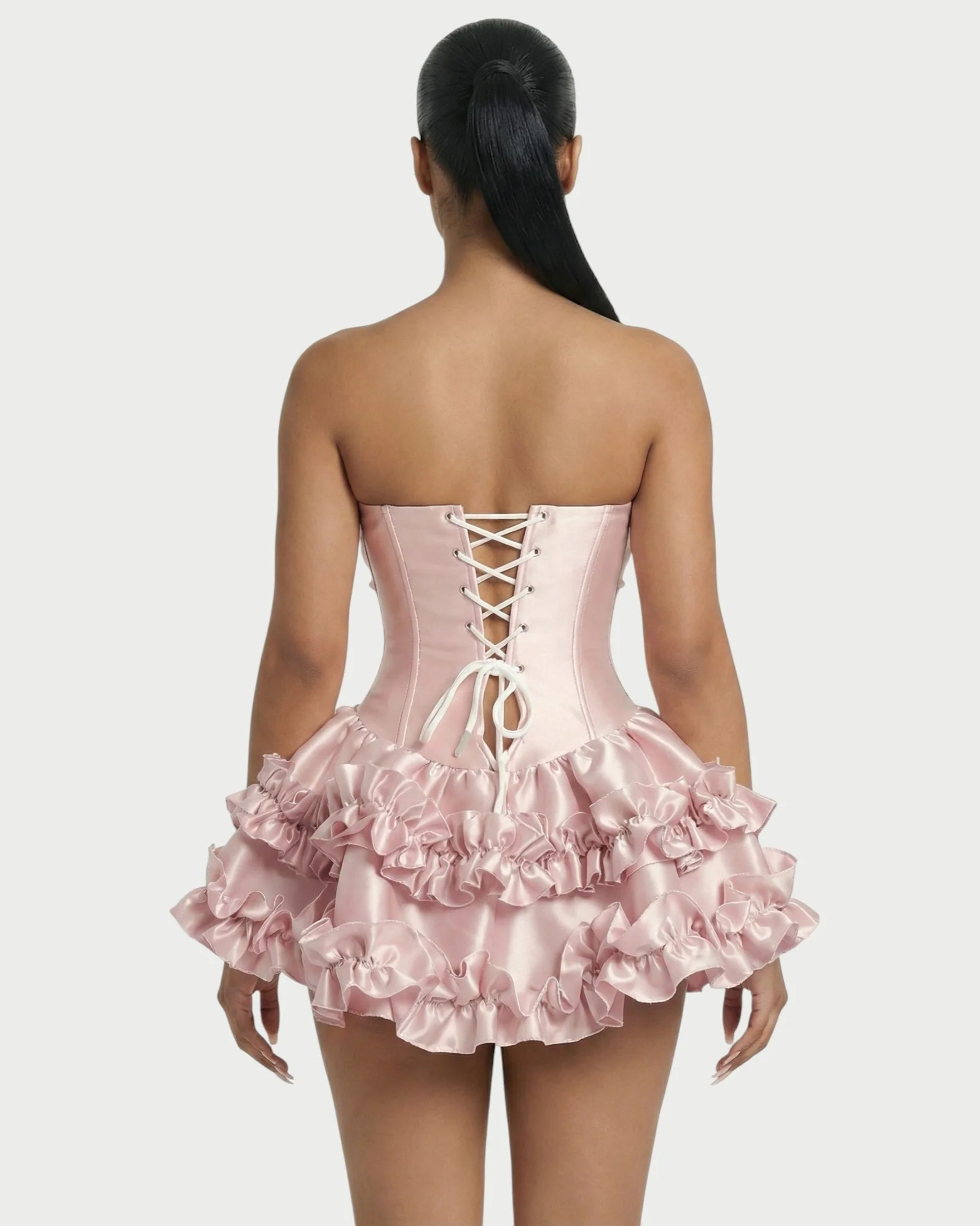 ZERELA Strapless Corset Ruffle Hem Mini Dress - Image 5