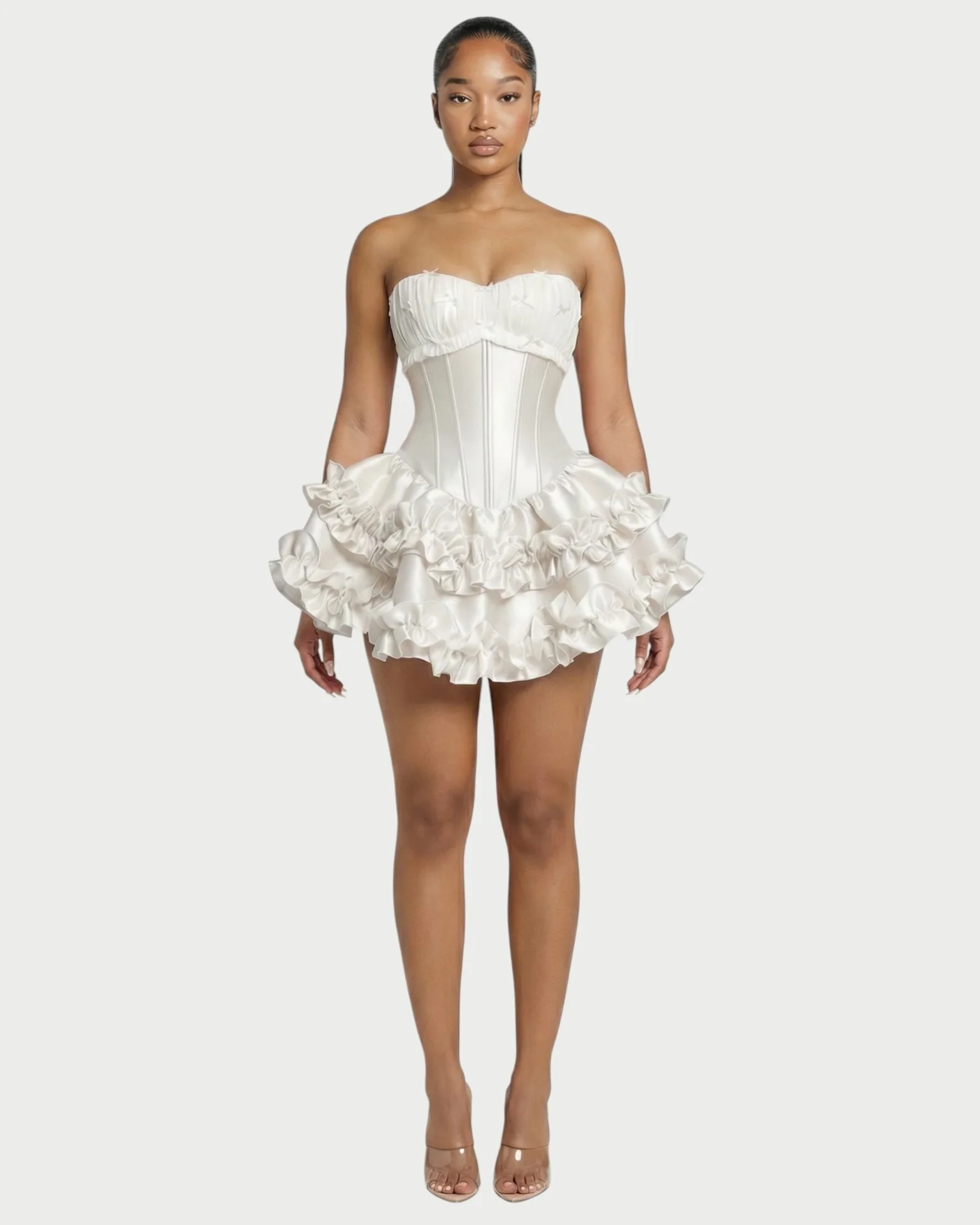ZERELA Strapless Corset Ruffle Hem Mini Dress - Image 6