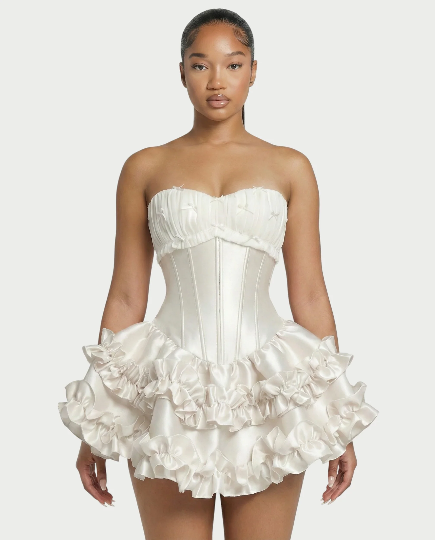 ZERELA Strapless Corset Ruffle Hem Mini Dress - Image 9