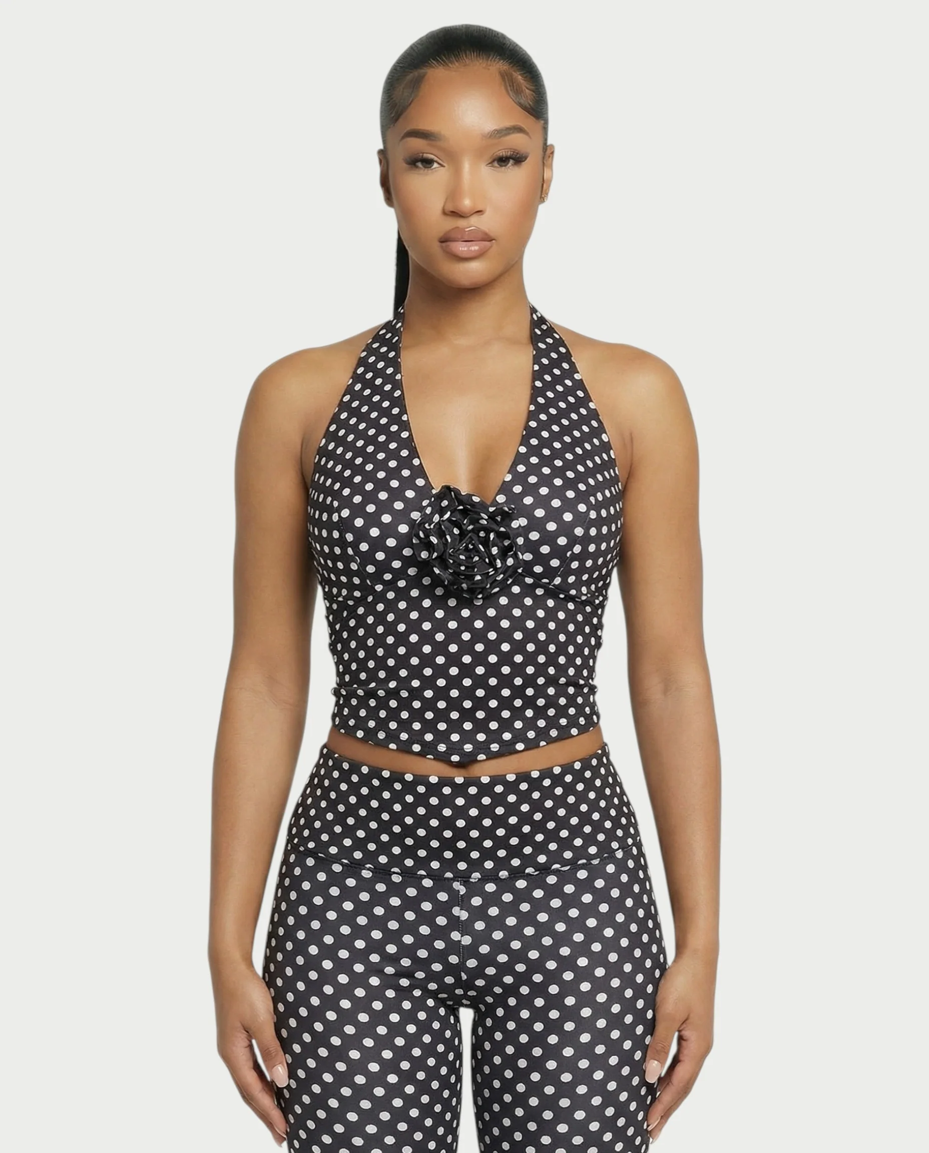 ZEYA Polka Dot Halter Top & Capri Legging Set - Image 4