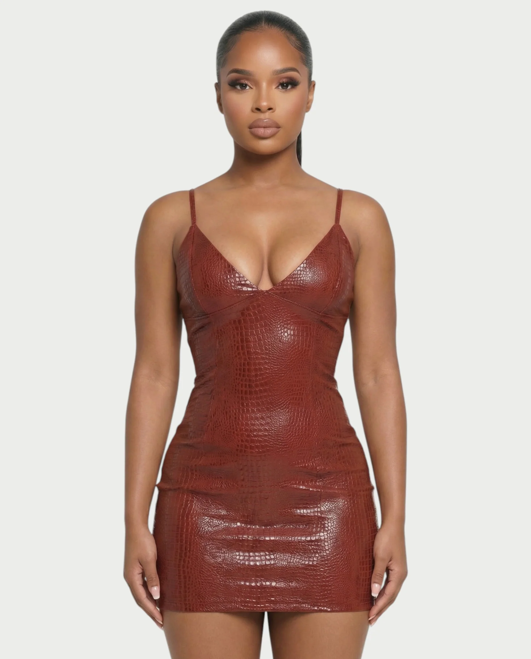 ZIREL Croc-Embossed Bodycon Mini Dress - Image 4