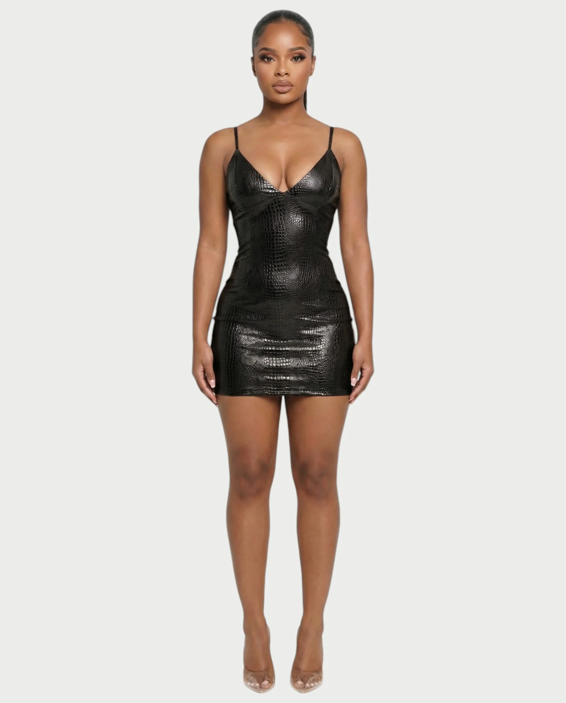 ZIREL Croc-Embossed Bodycon Mini Dress - Image 6