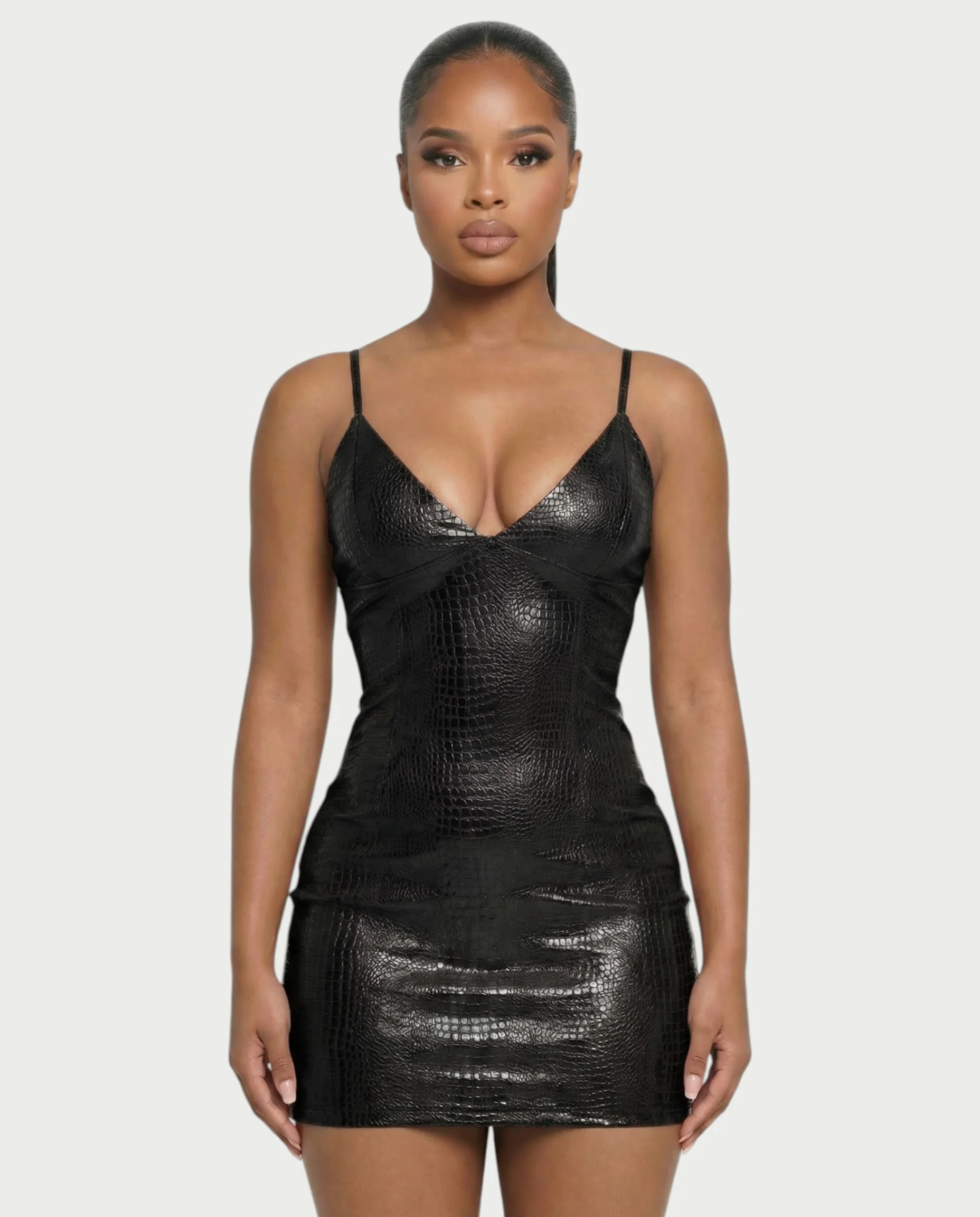 ZIREL Croc-Embossed Bodycon Mini Dress - Image 9