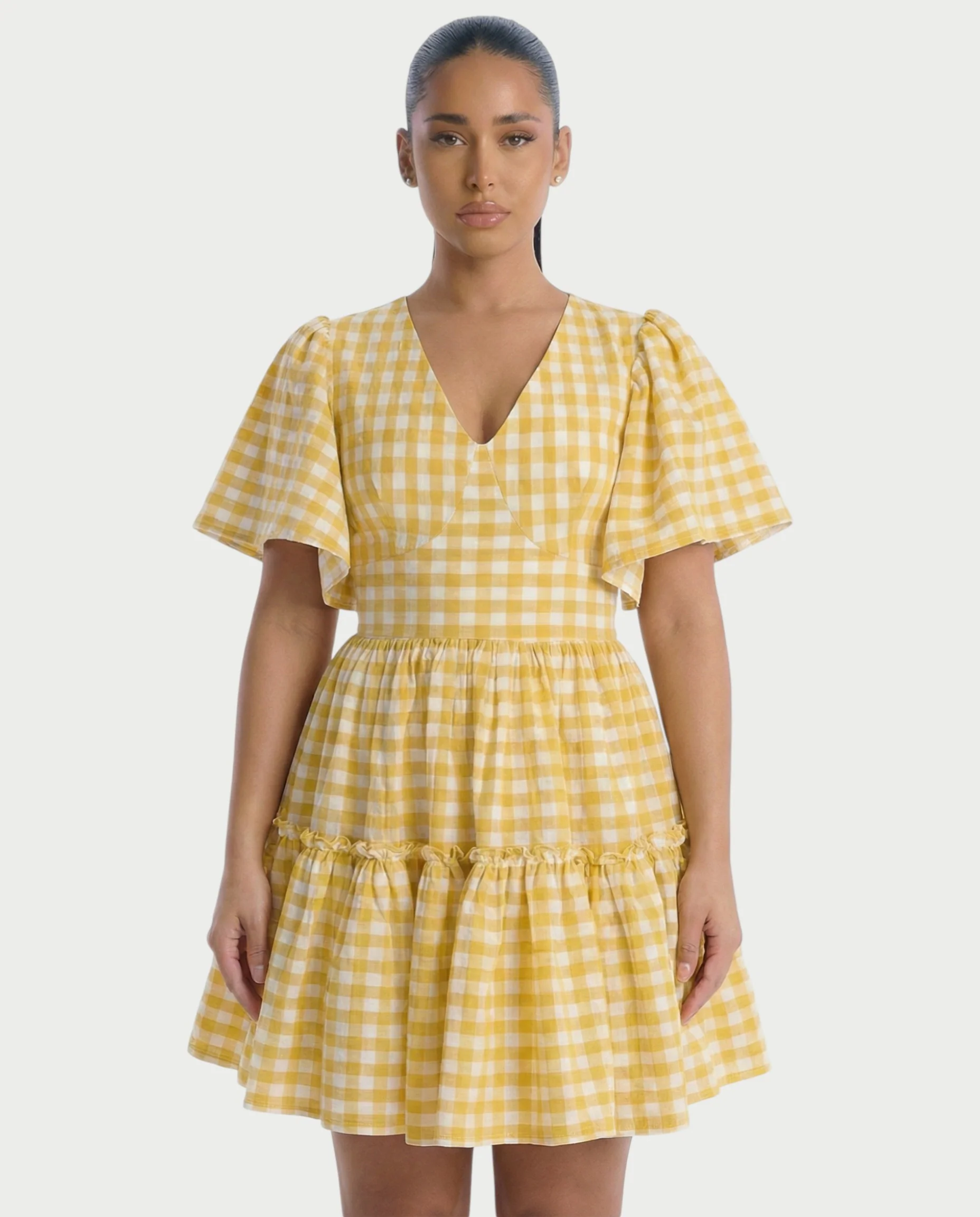 ZIVEN Gingham Flutter Sleeve Mini Dress - Image 4