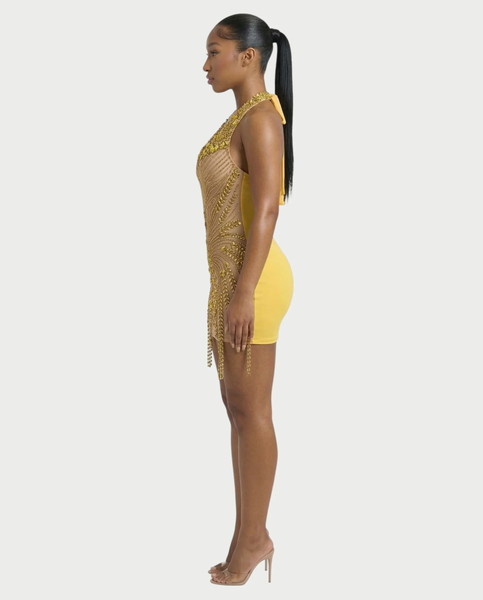 ZYRIL Halter Sheer Crystal Bodycon Mini Dress - Image 3