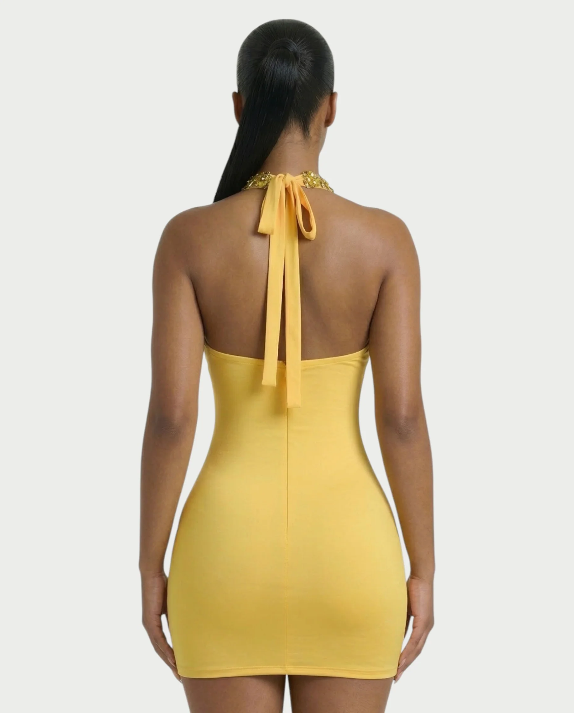 ZYRIL Halter Sheer Crystal Bodycon Mini Dress - Image 5